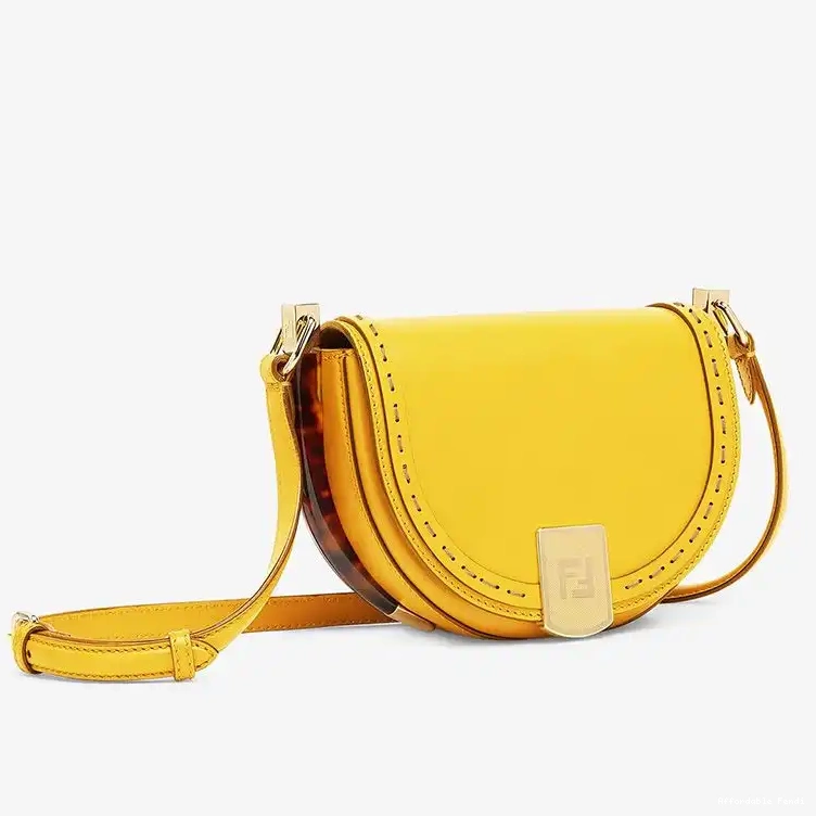 Affordable Affordable Moonlight In Fendi ROMA Calf Yellow Logo Leather Bag 0224