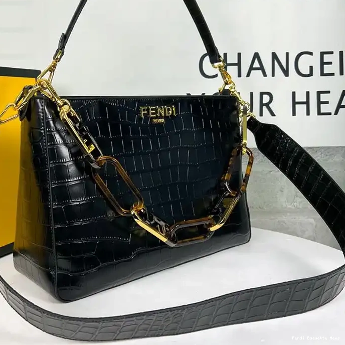 Affordable Affordable Black Shoulder Crocodile In Leather Zip O'Lock Bag Fendi 0219