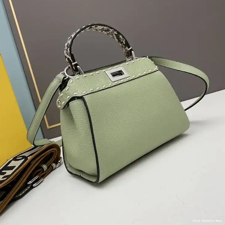 Affordable Affordable Leather Iconic Green Stitching Bag In Mini Calf Peekaboo Fendi 0218