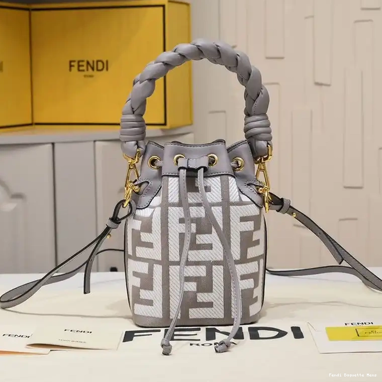 Affordable Affordable Grey with Bag Tresor Woven Fendi In FF Mini Handle Canvas Motif Mon Bucket 0221