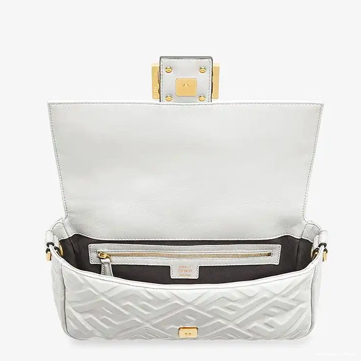 Cheap Affordable Leather Bag White Fendi In Motif Medium Baguette Nappa FF 0209