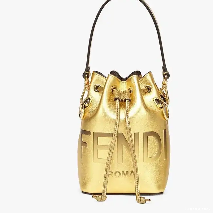 Cheap Affordable Fendi Calf Leather Bag Bucket Tresor ROMA Mon Logo Gold Mini In 0219