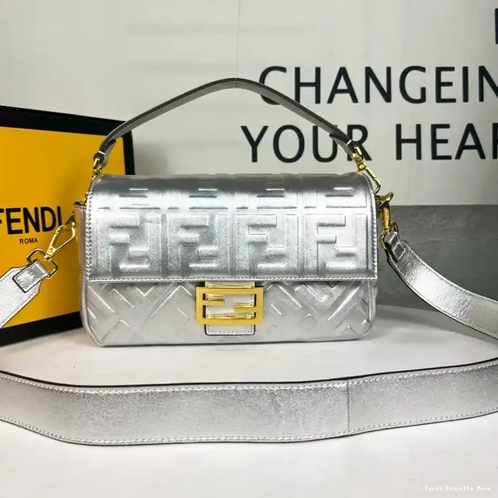 Affordable Affordable FF Nappa In Silver Bag Motif Baguette Fendi Medium Leather 0212