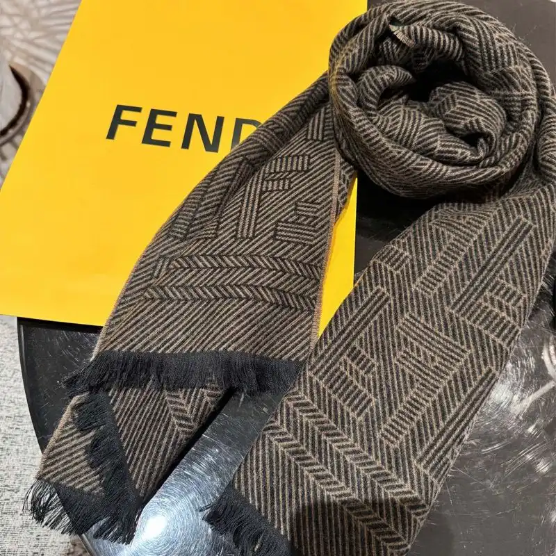 Affordable Affordable Fendi FF Rectangular Scarf Man In Wool and Silk Brown 0201