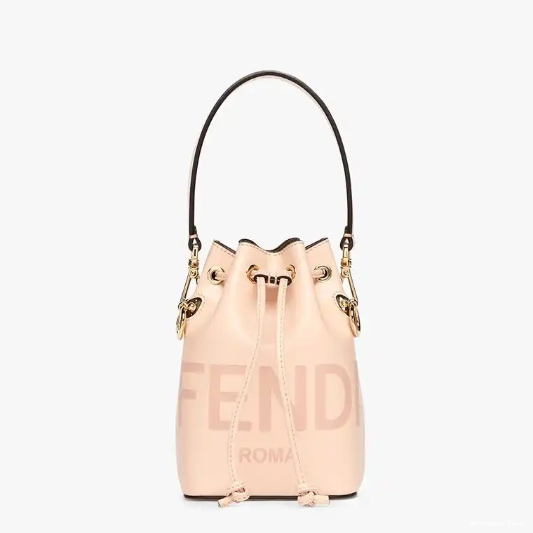 Cheap Affordable Cherry Calf Bucket ROMA Logo Mon Leather Mini Bag In Fendi Tresor 0211