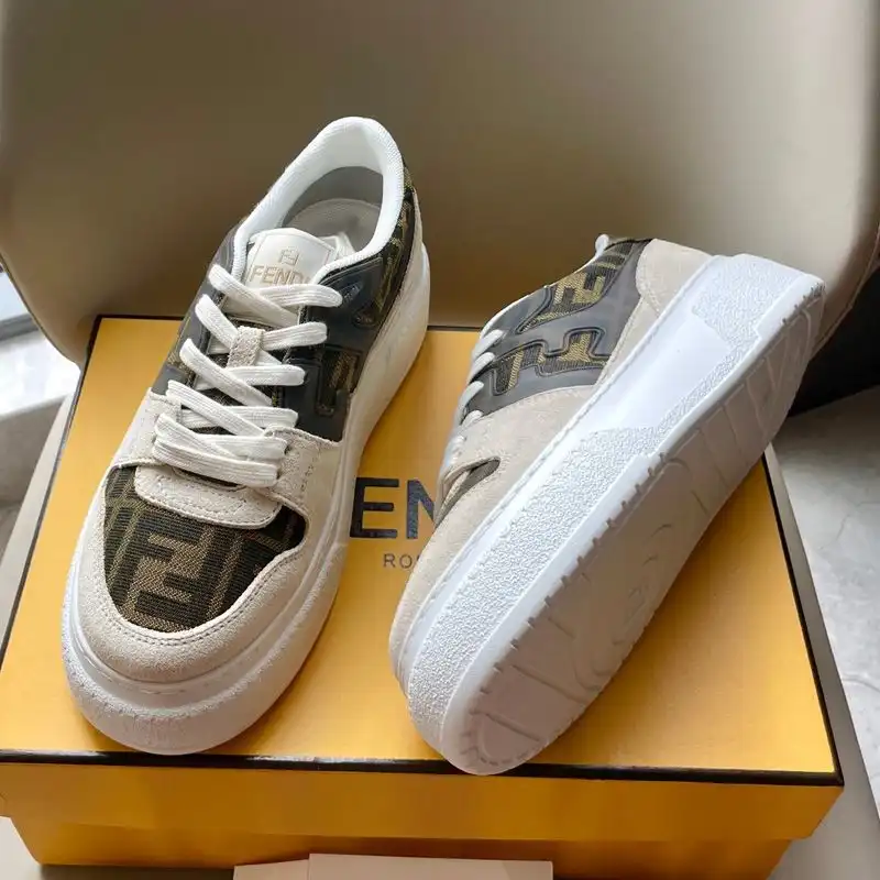 Affordable Affordable Fendi Match Platform Sneakers Women FF Motif Fabric and Suede Brown White 0206