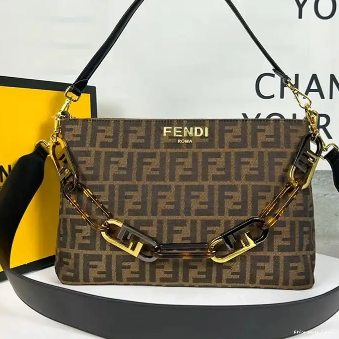 Affordable Affordable Motif In Fendi Fabric Brown O'Lock Zip FF Bag Shoulder 0224