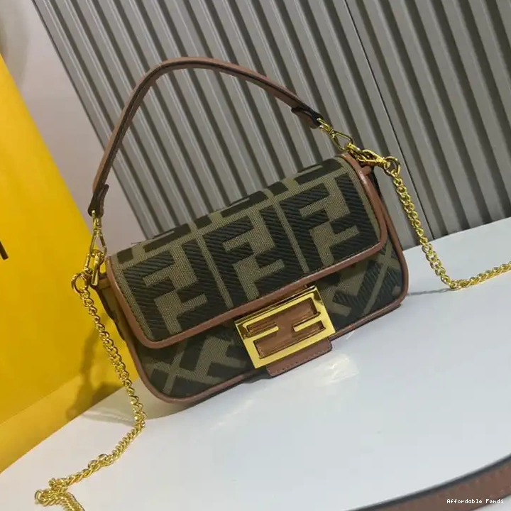 Affordable Affordable Motif Green Mini Canvas Fendi In FF Baguette Bag 0211