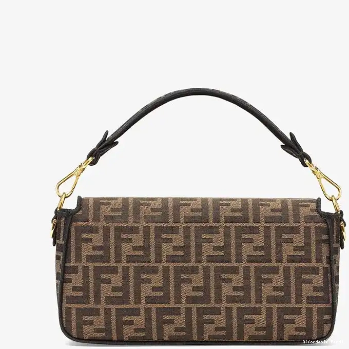 Cheap Affordable Fabric Motif Baguette FF Bag Medium Brown Fendi In 0224