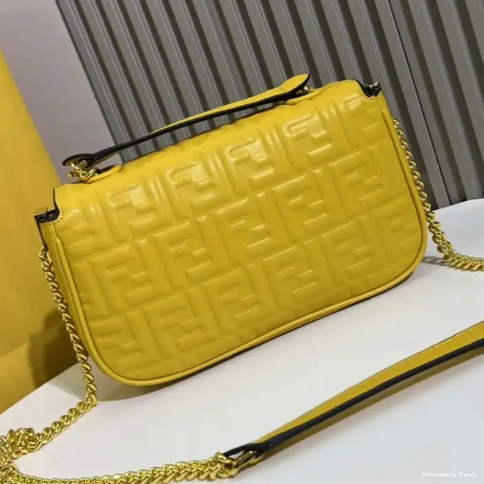 Cheap Affordable FF Yellow Motif Baguette Chain Bag Nappa Midi Leather Fendi In 0213