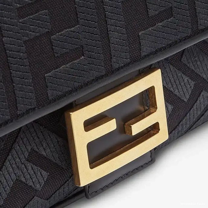 Affordable Affordable FF Strap Motif Laser Canvas In Baguette Medium Cut Black with Bag Fendi 0224