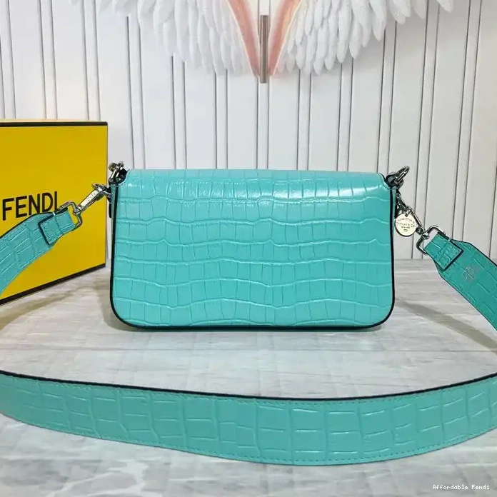 Affordable Affordable Medium Leather Crocodile Blue Fendi Baguette In Tiffany Bag 0224