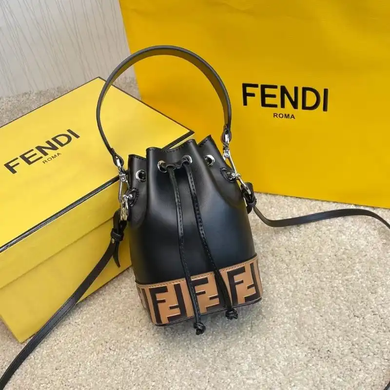 Affordable Affordable Fendi Mini Mon Tresor Bucket Bag In FF Motif Calf Leather Brown Black 0204