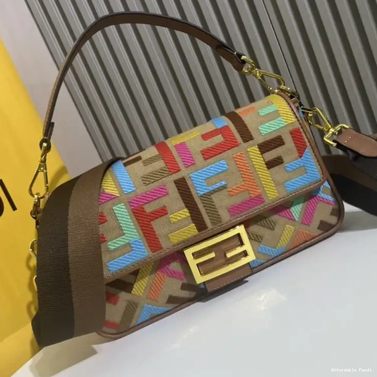 Affordable Affordable Bag Motif Baguette Multi FF In Medium Beige Canvas Fendi 0222