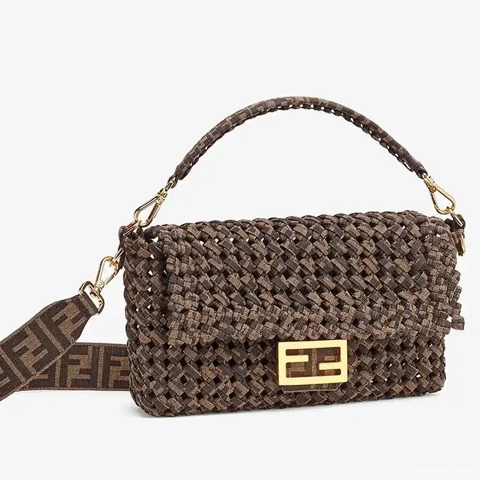 Affordable Affordable Fendi Medium Fabric Coffee Bag Baguette In Interlace 0222