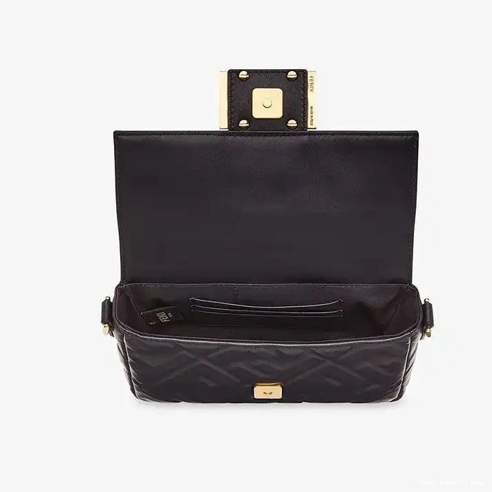 Affordable Affordable Nappa Fendi Black Motif Mini In Leather Baguette FF Bag 0216