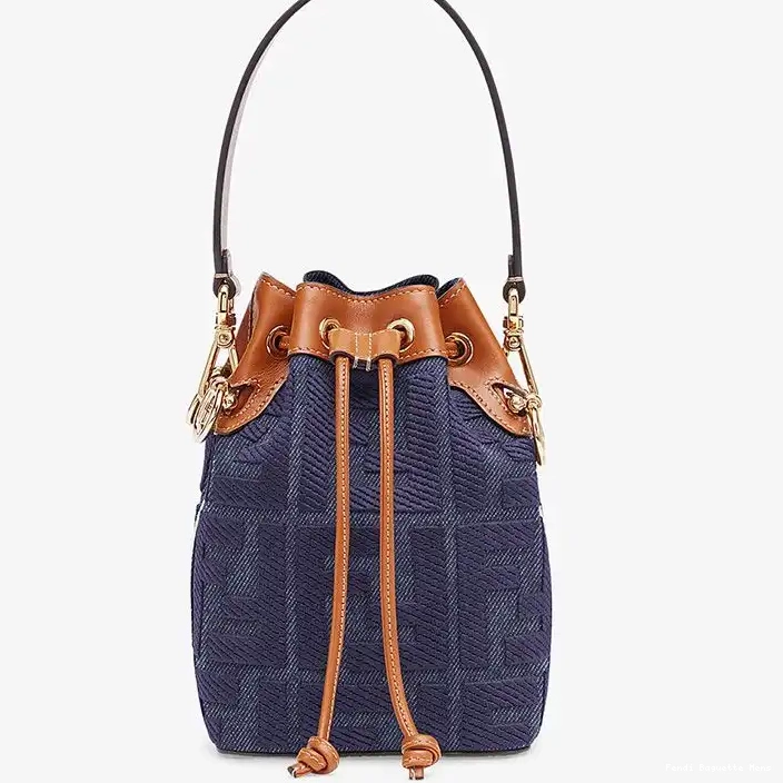 Cheap Affordable Bag In FF Bucket Mini Motif Blue Fendi Mon Canvas Tresor 0215