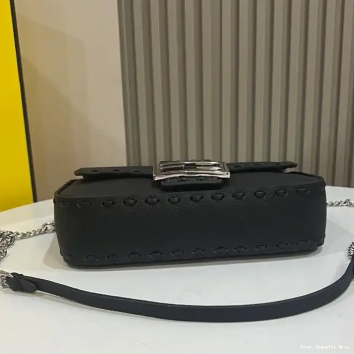 Affordable Affordable Bag Baguette Romano Leather Selleria Cuoio Black Mini Fendi In 0211