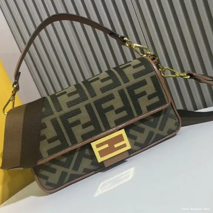 Affordable Affordable Green Bag Canvas Motif FF Baguette In Fendi Medium 0216