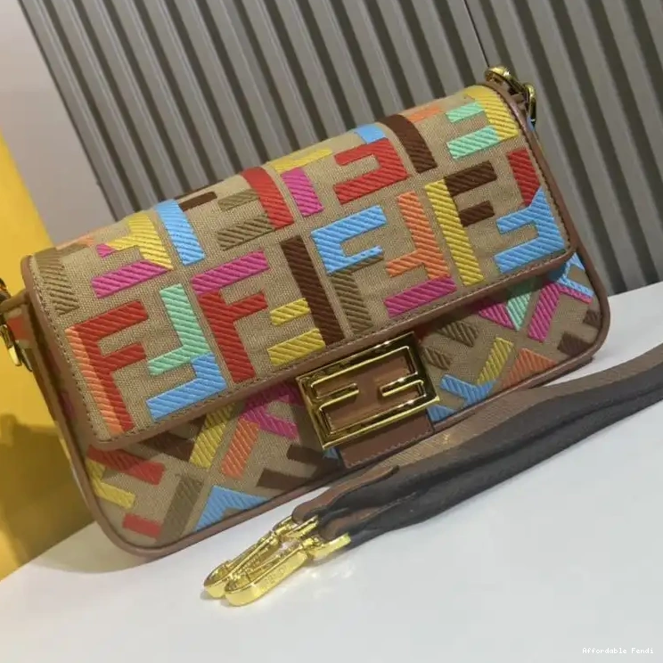 Affordable Affordable Bag Motif Baguette Multi FF In Medium Beige Canvas Fendi 0222