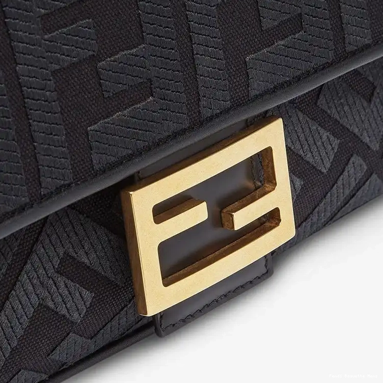 Affordable Affordable Bag Canvas FF Strap In Motif with Fendi Baguette Cut Medium Laser Black 0210