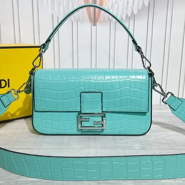 Affordable Affordable Medium Leather Crocodile Blue Fendi Baguette In Tiffany Bag 0224