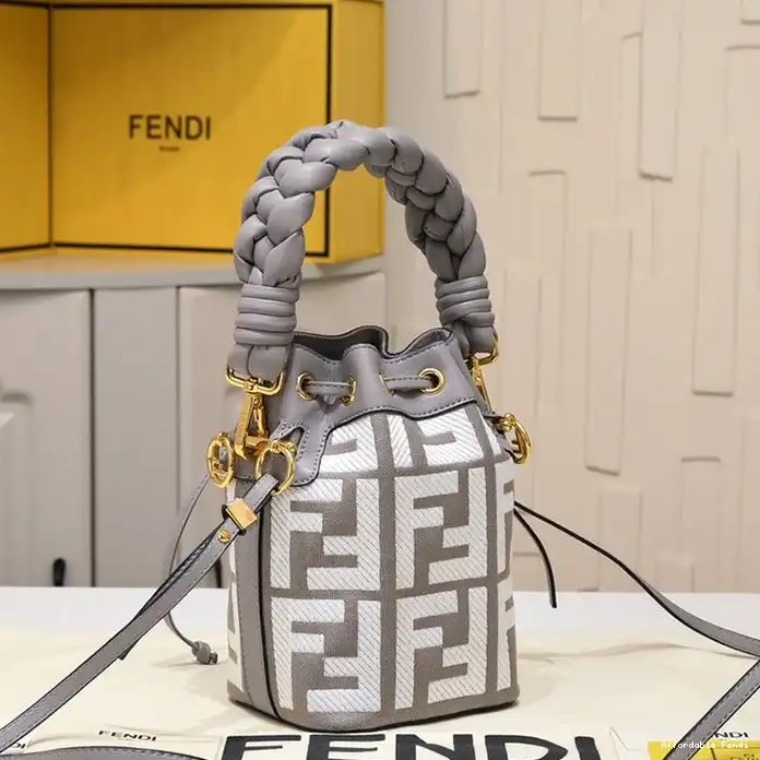 Affordable Affordable Tresor Fendi In Mini Woven Motif Bag Handle Mon Grey with Bucket Canvas FF 0211