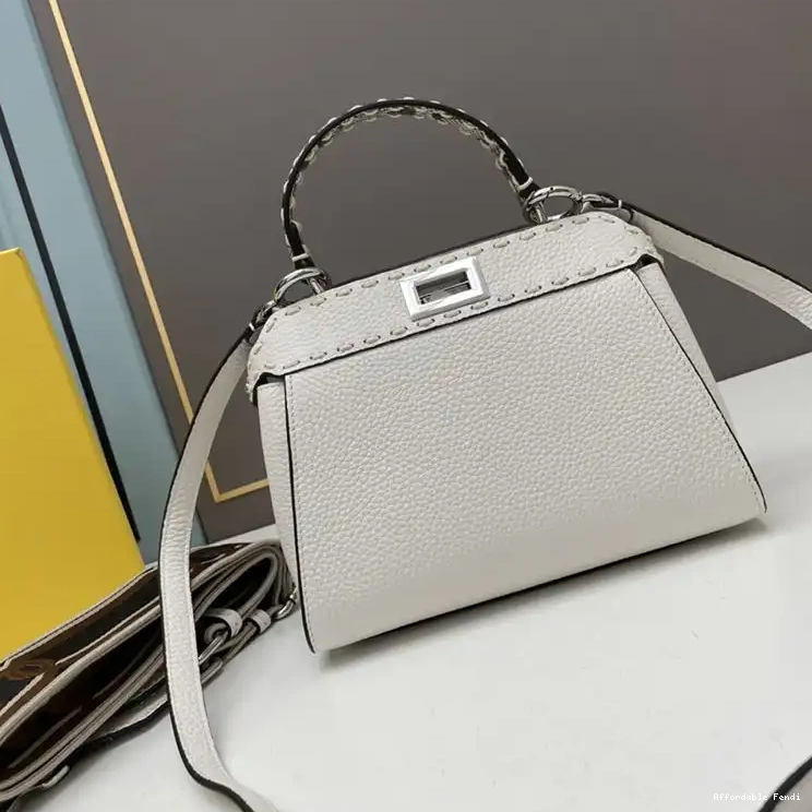 Affordable Affordable Stitching Calf White Iconic Bag Fendi In Mini Peekaboo Leather 0224