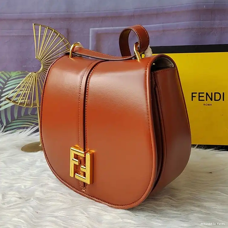 Cheap Affordable Calf In Fendi Medium C'mon Bag Brown Leather 0208