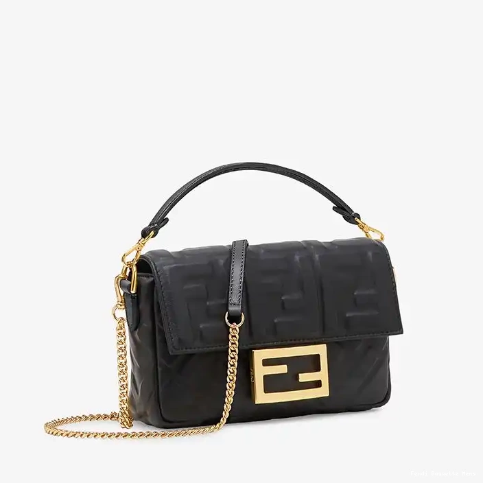 Affordable Affordable Nappa Fendi Black Motif Mini In Leather Baguette FF Bag 0216