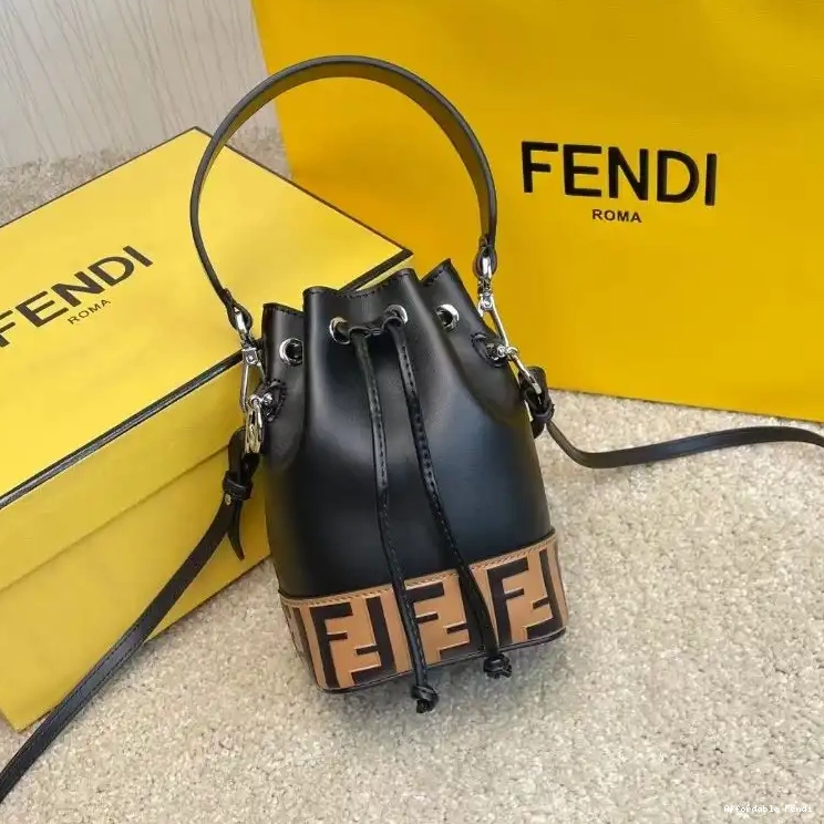 Affordable Affordable Brown Bucket Mini Bag FF Fendi In Tresor Motif Mon Black Leather Calf 0217