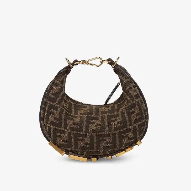 Cheap Affordable Fendi Mini Fendigraphy Hobo Bag In FF Motif Fabric Brown 0204