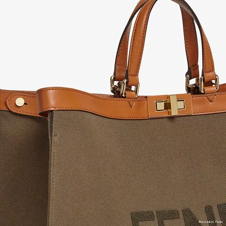 Affordable Affordable ROMA Brown Fendi Logo Canvas In Peekaboo X-Tote Medium 0224