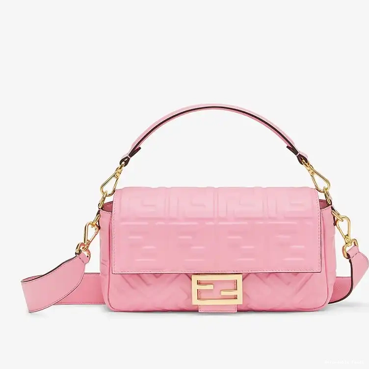 Cheap Affordable FF Motif Nappa Baguette Leather In Fendi Bag Pink Medium 0219