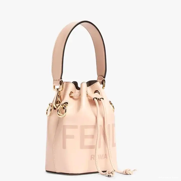 Cheap Affordable Cherry Calf Bucket ROMA Logo Mon Leather Mini Bag In Fendi Tresor 0211