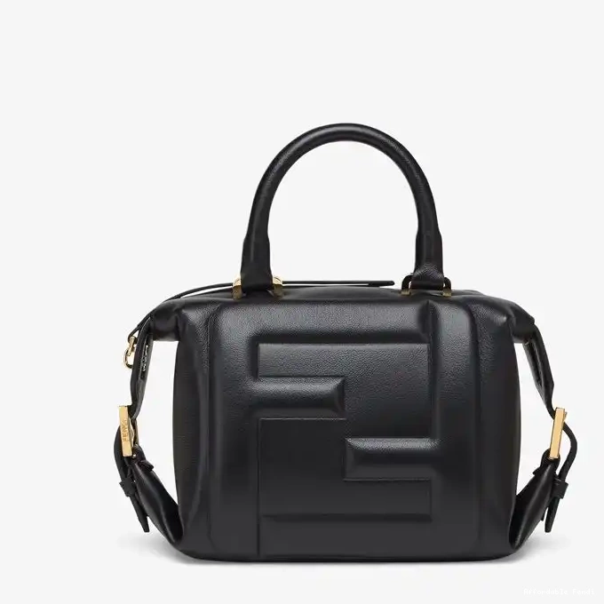 Cheap Affordable Black Fendi Nappa Bag In FF Cube Leather Mini 0215