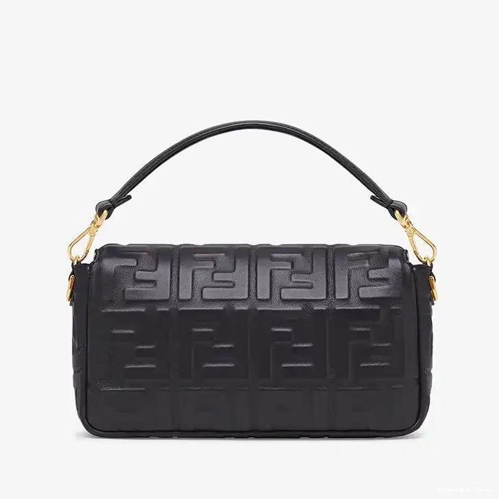 Affordable Affordable Medium Leather Motif Baguette Bag FF Black In Nappa Fendi 0208