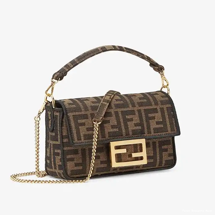 Cheap Affordable Motif Baguette Fendi Fabric In Mini FF Bag Brown 0226