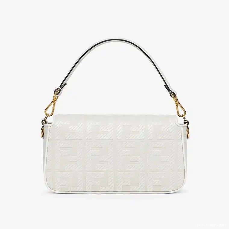 Affordable Affordable Laser Fendi Baguette Canvas White with In Motif FF Medium Bag Strap Cut 0225