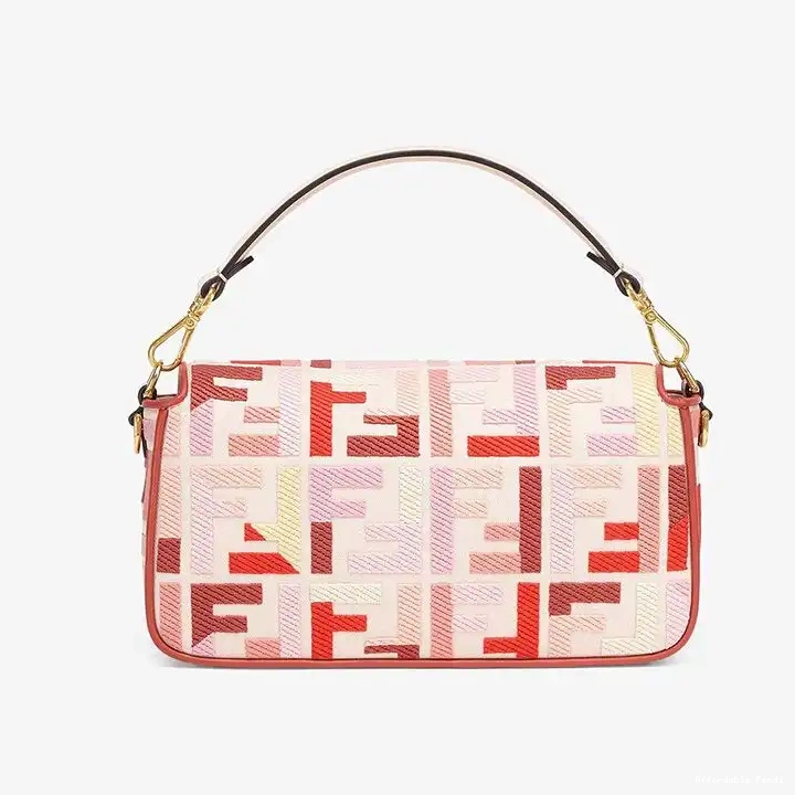 Cheap Affordable Fendi Motif Medium Red Canvas Pink In Baguette Bag FF 0211