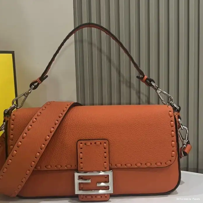 Affordable Affordable Medium Romano Bag Baguette Fendi Orange Cuoio In Leather Selleria 0222