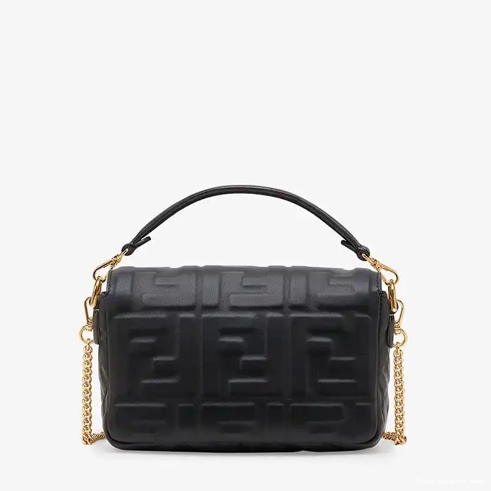 Affordable Affordable Nappa Fendi Black Motif Mini In Leather Baguette FF Bag 0216