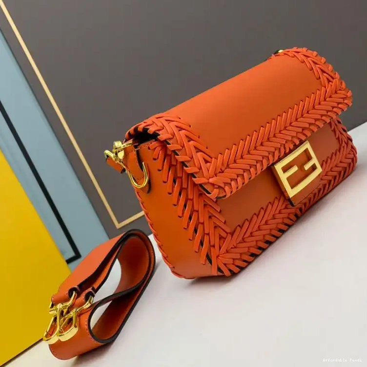 Affordable Affordable Orange Stitching Bag Leather Fendi Baguette Medium In 0220