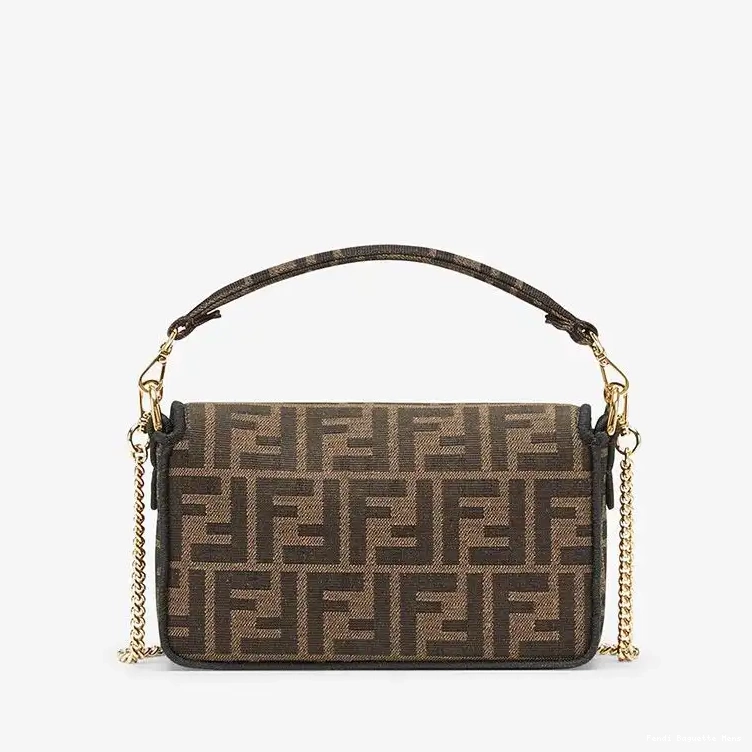 Cheap Affordable Motif Baguette Fendi Fabric In Mini FF Bag Brown 0226