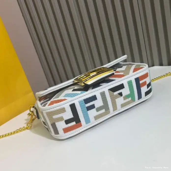 Cheap Affordable Bag FF Multi Fendi In White Baguette Motif Canvas Mini 0210