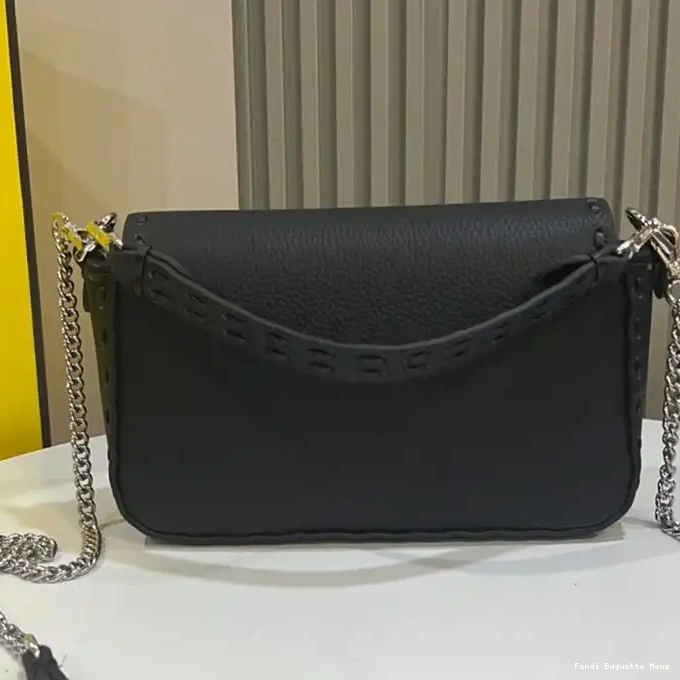 Affordable Affordable Bag Baguette Romano Leather Selleria Cuoio Black Mini Fendi In 0211