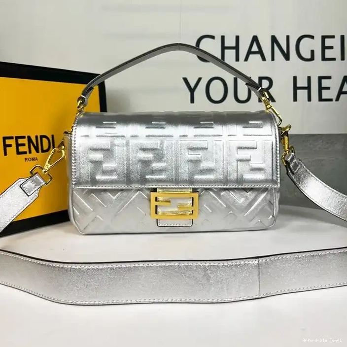 Affordable Affordable In Baguette FF Silver Motif Bag Medium Fendi Leather Nappa 0208