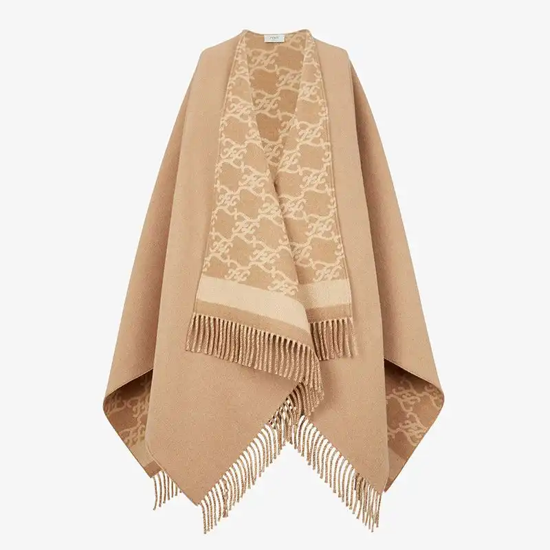 Affordable Affordable Fendi Reversible Poncho In Karl Motif Wool and Cashmere Beige 0202