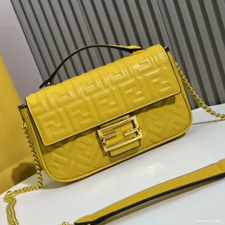 Cheap Affordable FF Yellow Motif Baguette Chain Bag Nappa Midi Leather Fendi In 0213