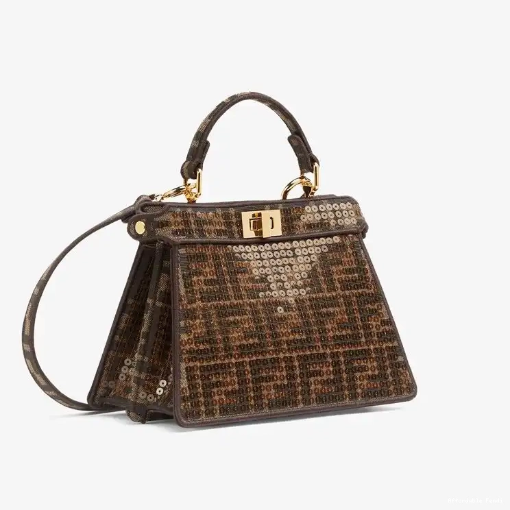 Affordable Affordable Fabric In Petite FF Brown Bag with Motif Fendi ISeeU Sequins Peekaboo 0225